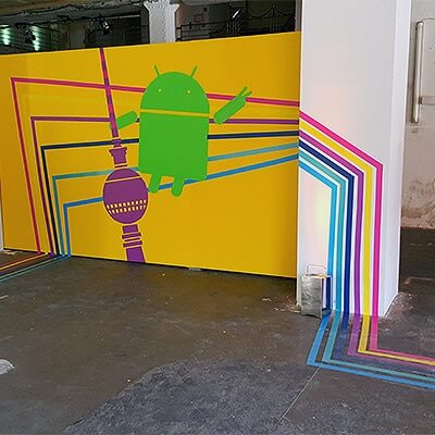Google Playtime Event- Klebeband Wegleitung- Tape Art Selfmadecrew 2015- Beitragsbild