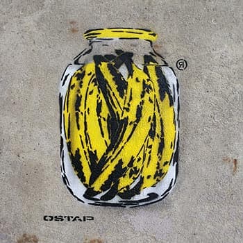 Bananen in der Glasdose- Spree Can- Stencil Street art