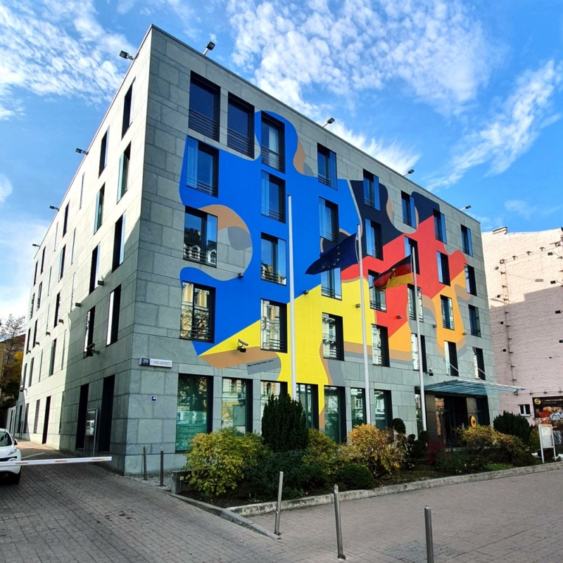 Wandkunstwerk an der Deutschen Botschaft in Kiew, Ukraine