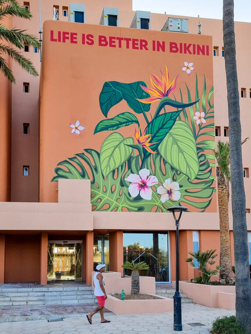 Completed facade mural artwork- Bikini Island Hotel Mallorca, Spain
