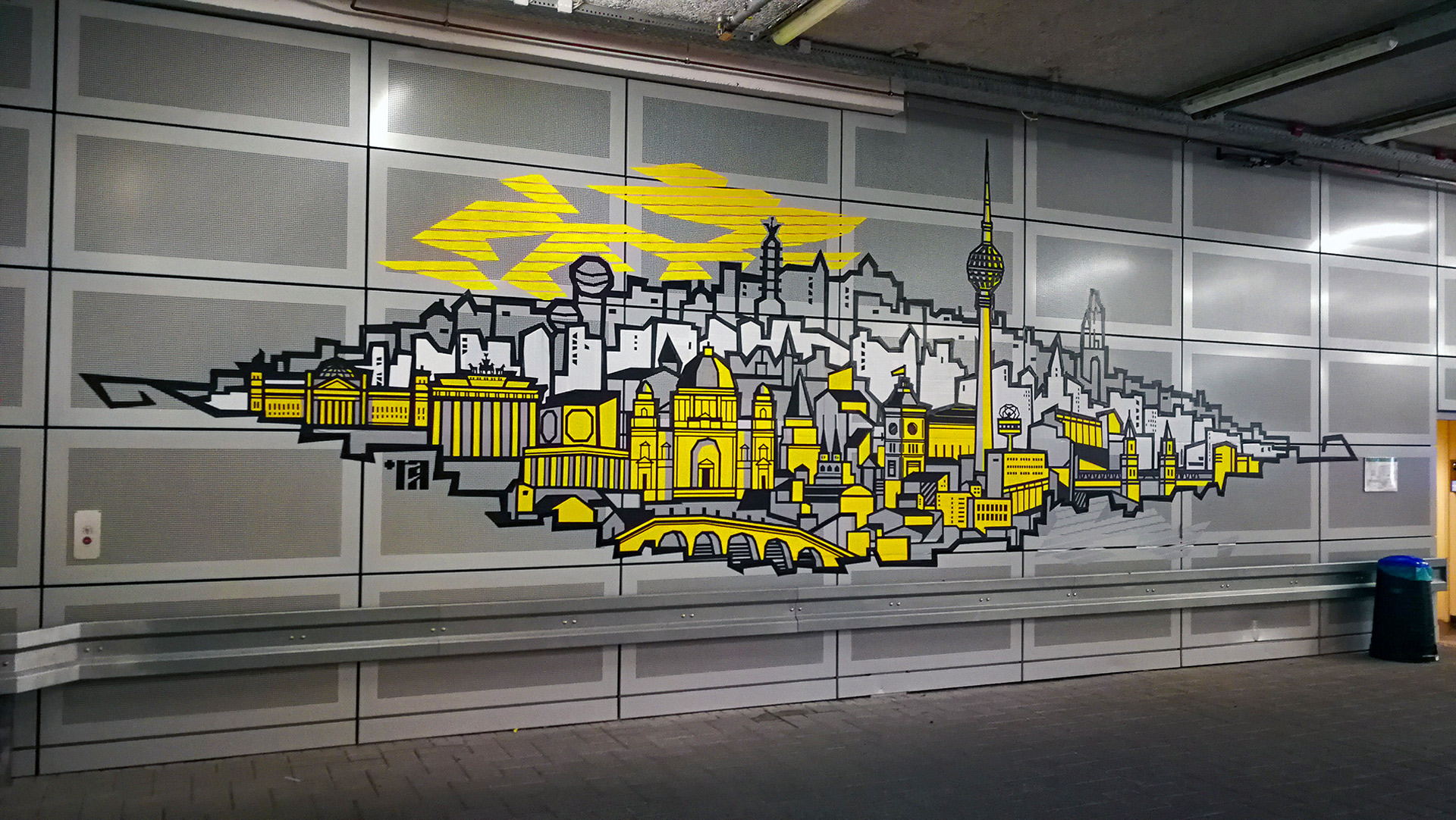 Berliner Skyline als Tape-Art-Wandgestaltung im Tresorraum der Bundesbank